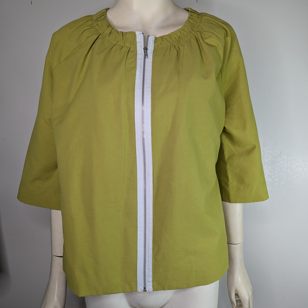 Vtg Green Jacket 12 Lined Jospeh A 3/4 Sleeve Pockets Short Mod Hipster Zipper